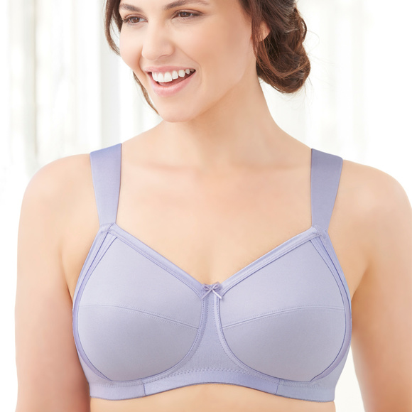 Glamorise 44C Bra ~Seamless-X-WIDE-Straps~ (Side Support Too!) 35% Cotton Purple - Picture 4 of 15